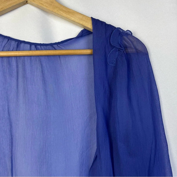 Boutique Royal Blue Chiffon Long Sleeve Crop Shawl S - Picture 3 of 3